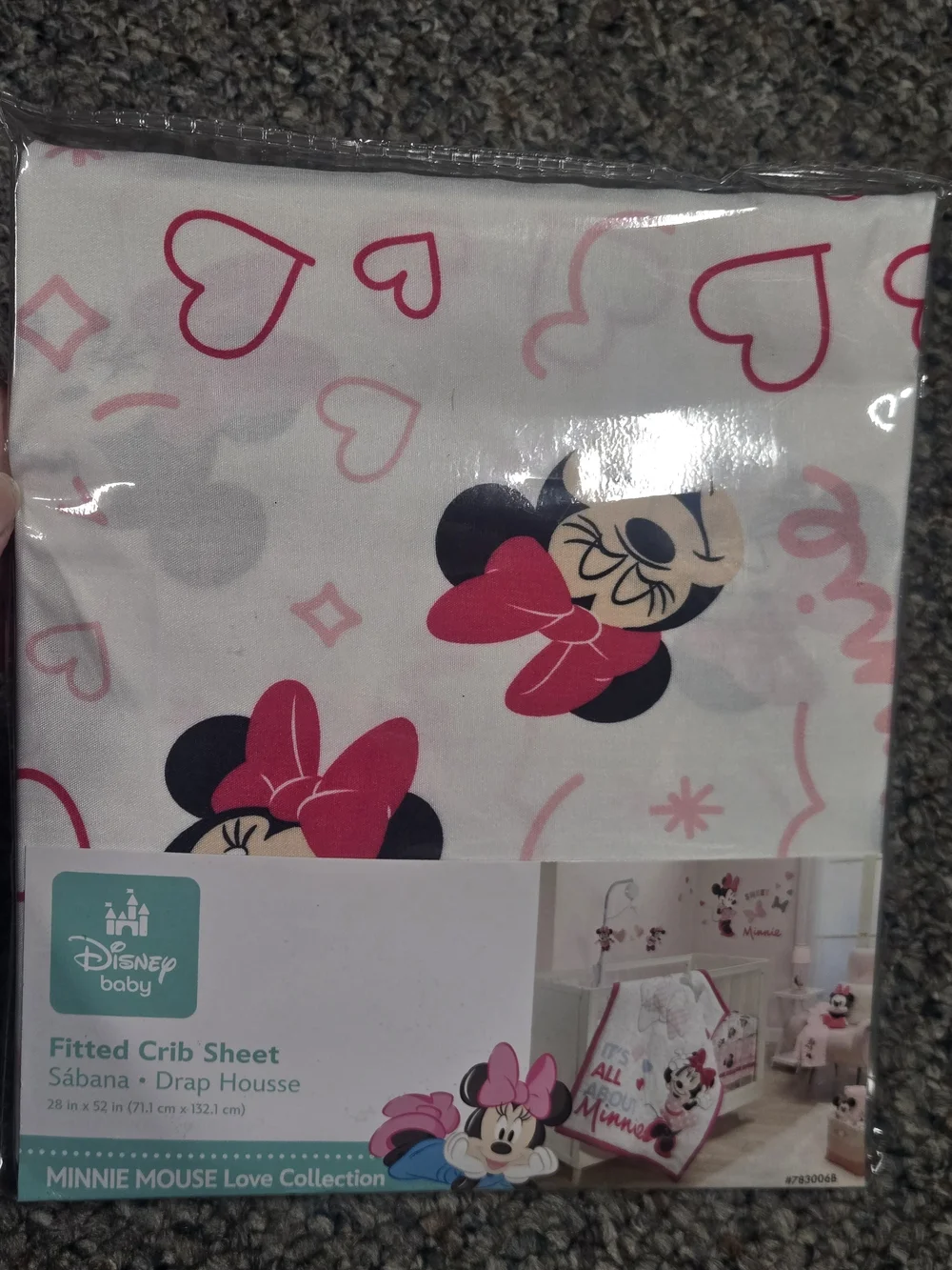 Disney Baby Minnie Mouse Love Collection Fitted Crib Sheet White New in Package